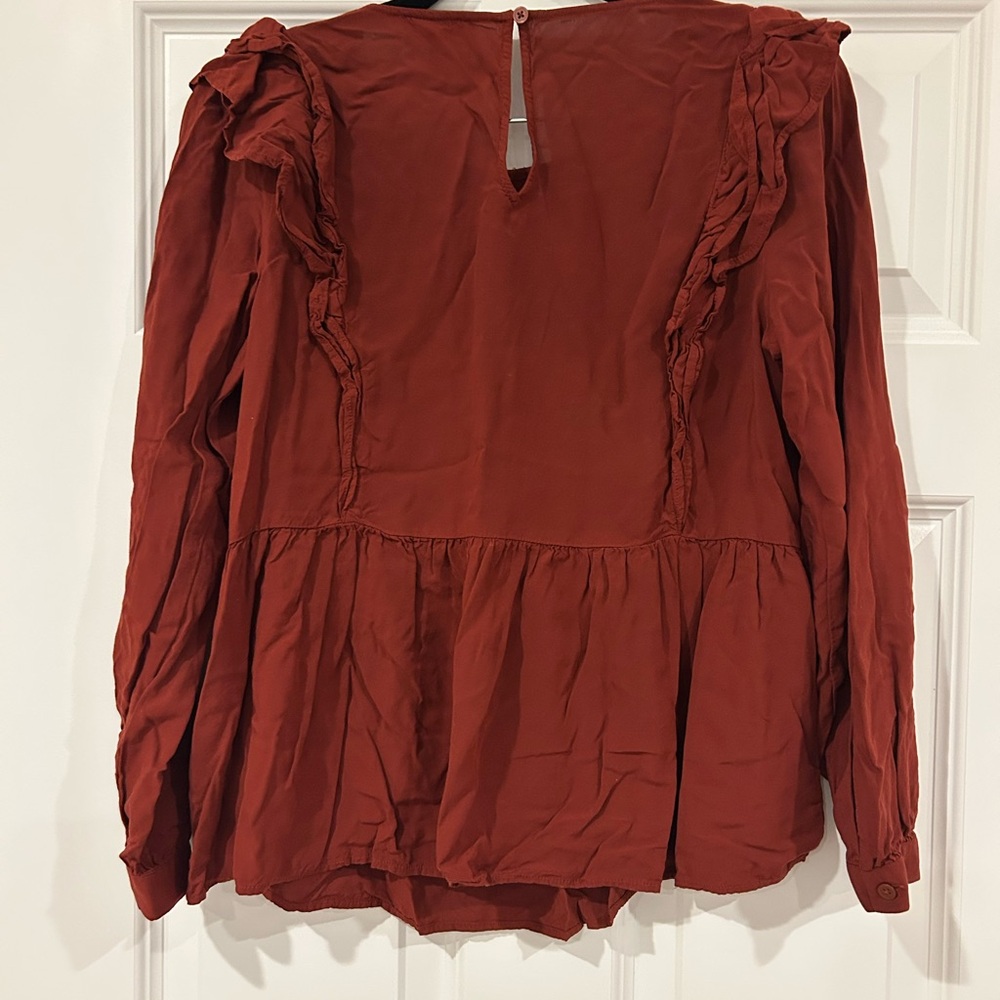 LOFT Outlet Rust Ruffle Blouse - Picture 2 of 3